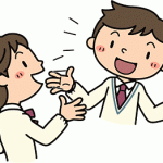 顔を向けて会話しているイラスト